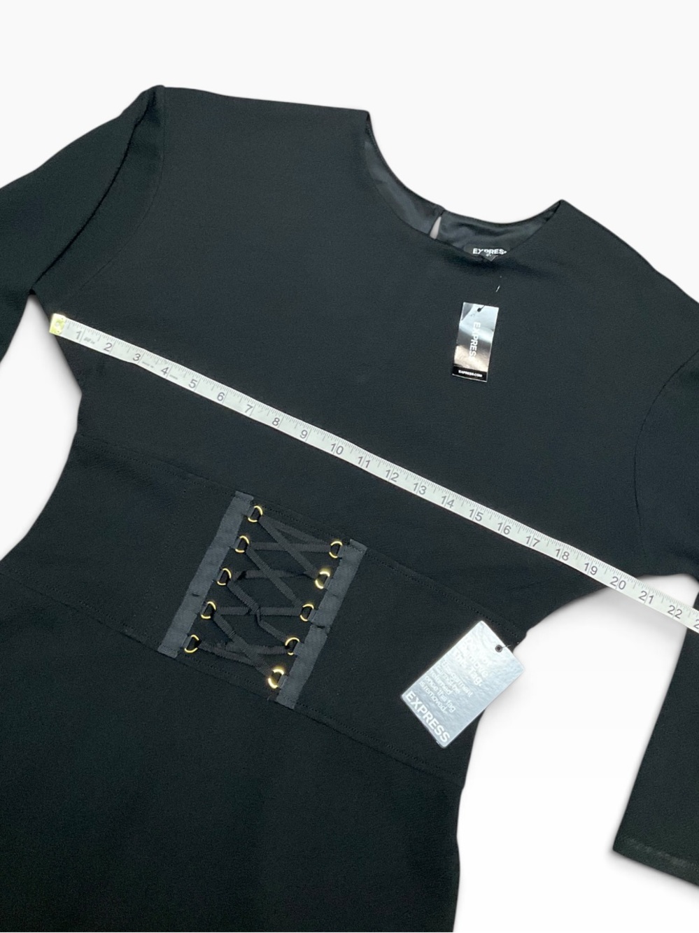 Express Black Long-Sleeve Lace-Up Waist Sheath Dress Size Medium NWT - Picture 4 of 8